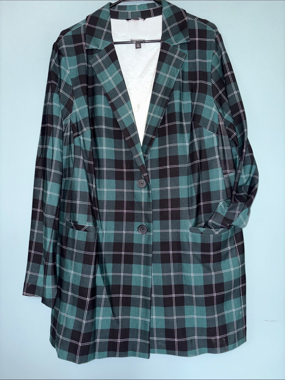 2XL TORRID Green & Black Plaid Blazer- EUC- AS IS